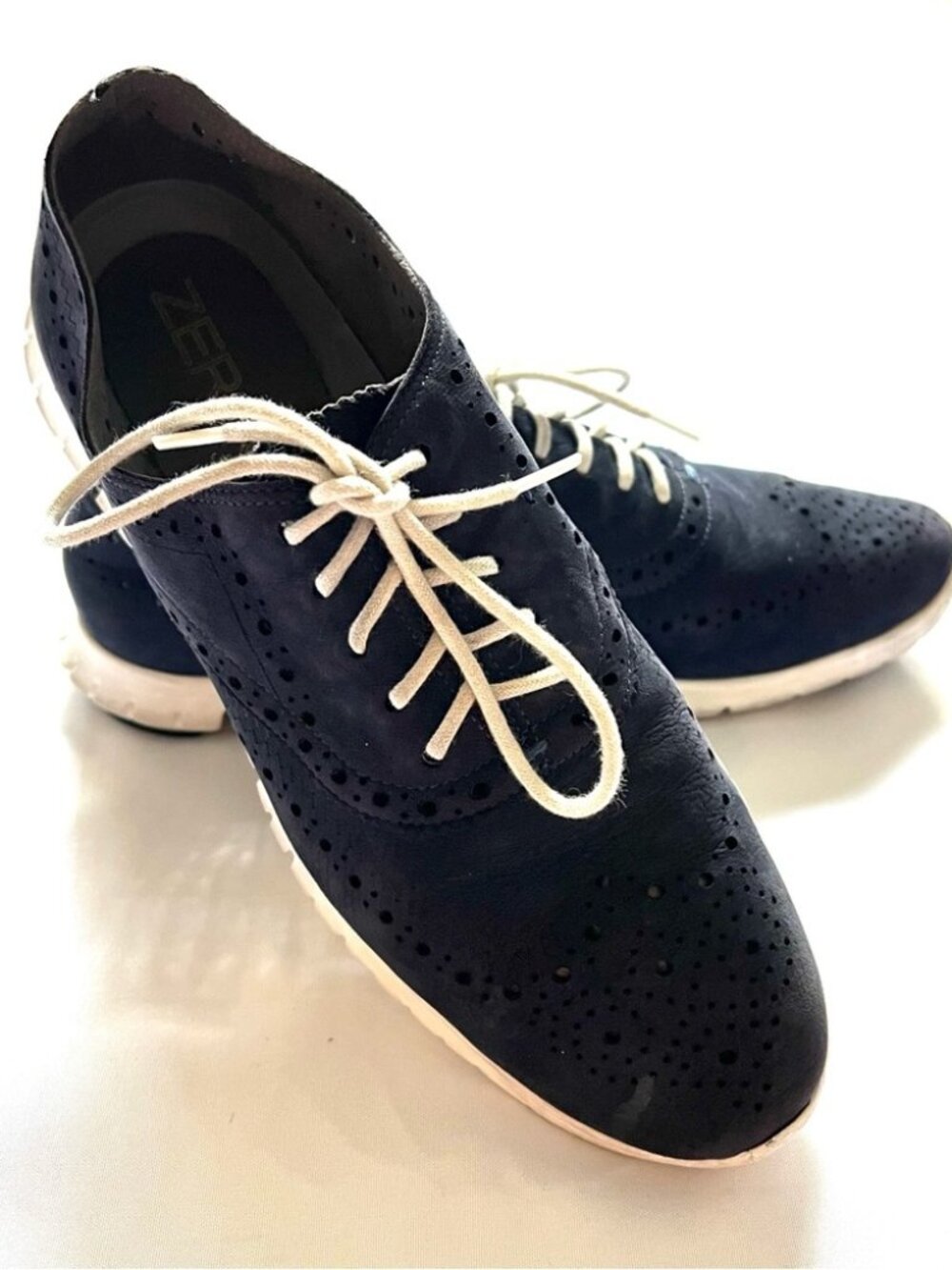 Women’s Cole Haan Navy Blue Suede Zero Grand Wingtip Oxfords Size 8.5